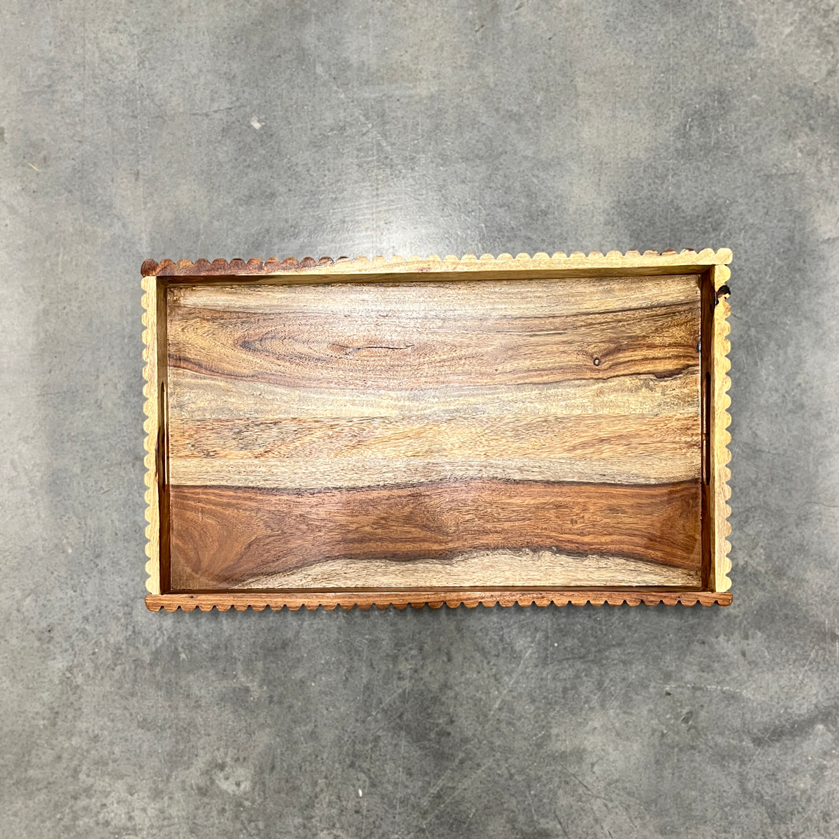 Scallop edge wood serving tray personalized NJ realtor closing gift