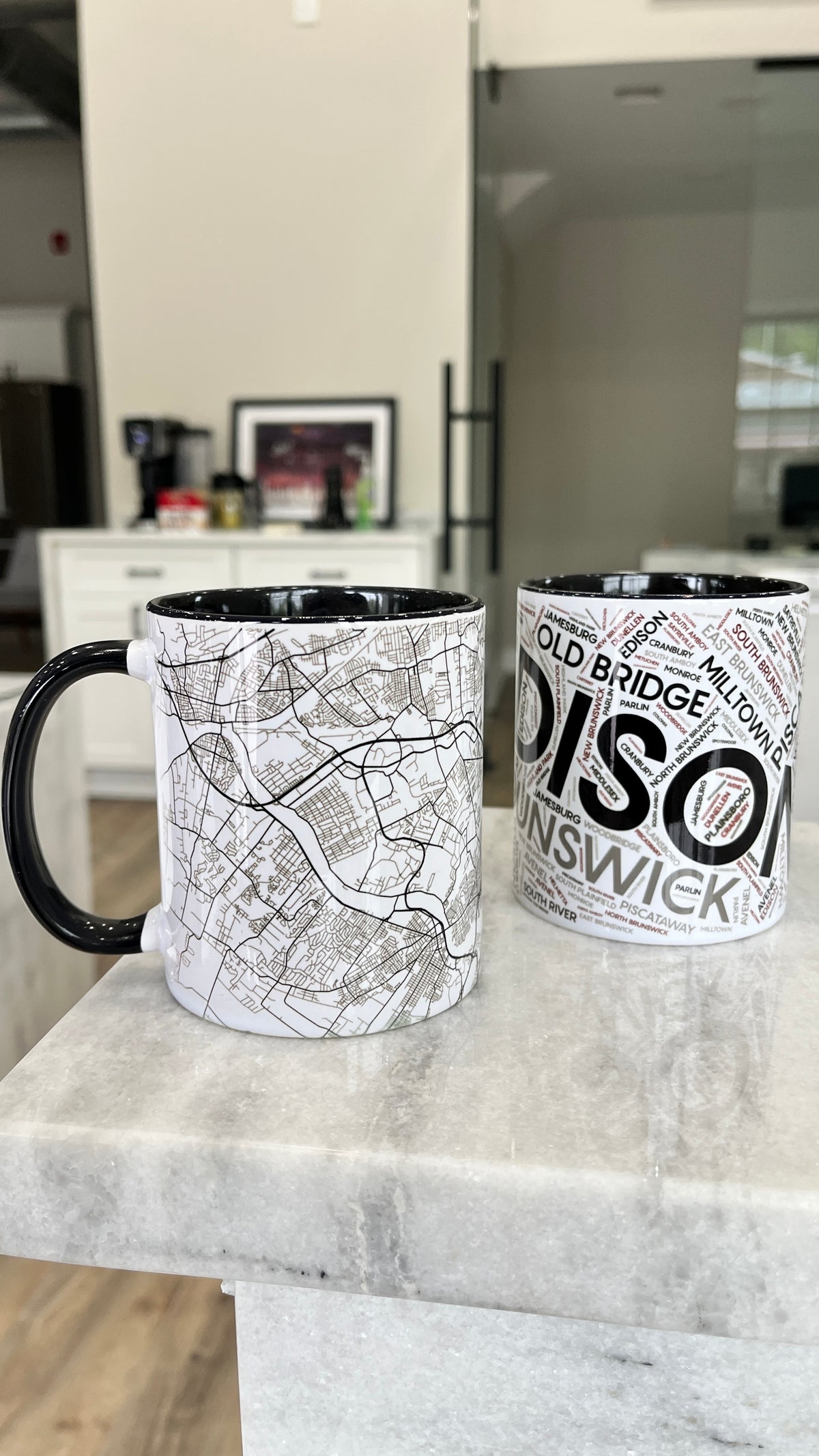 Maps mug detail showing New Jersey town names