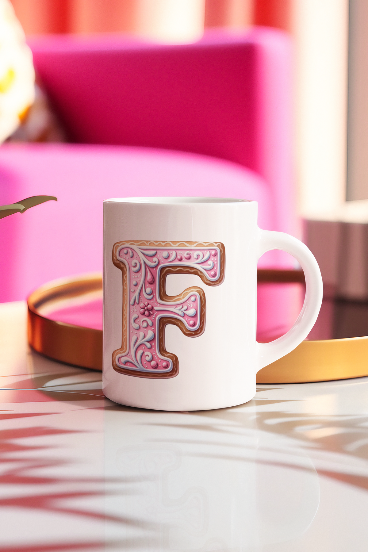 Pink gingerbread initial mug Christmas closing gift NJ realtors