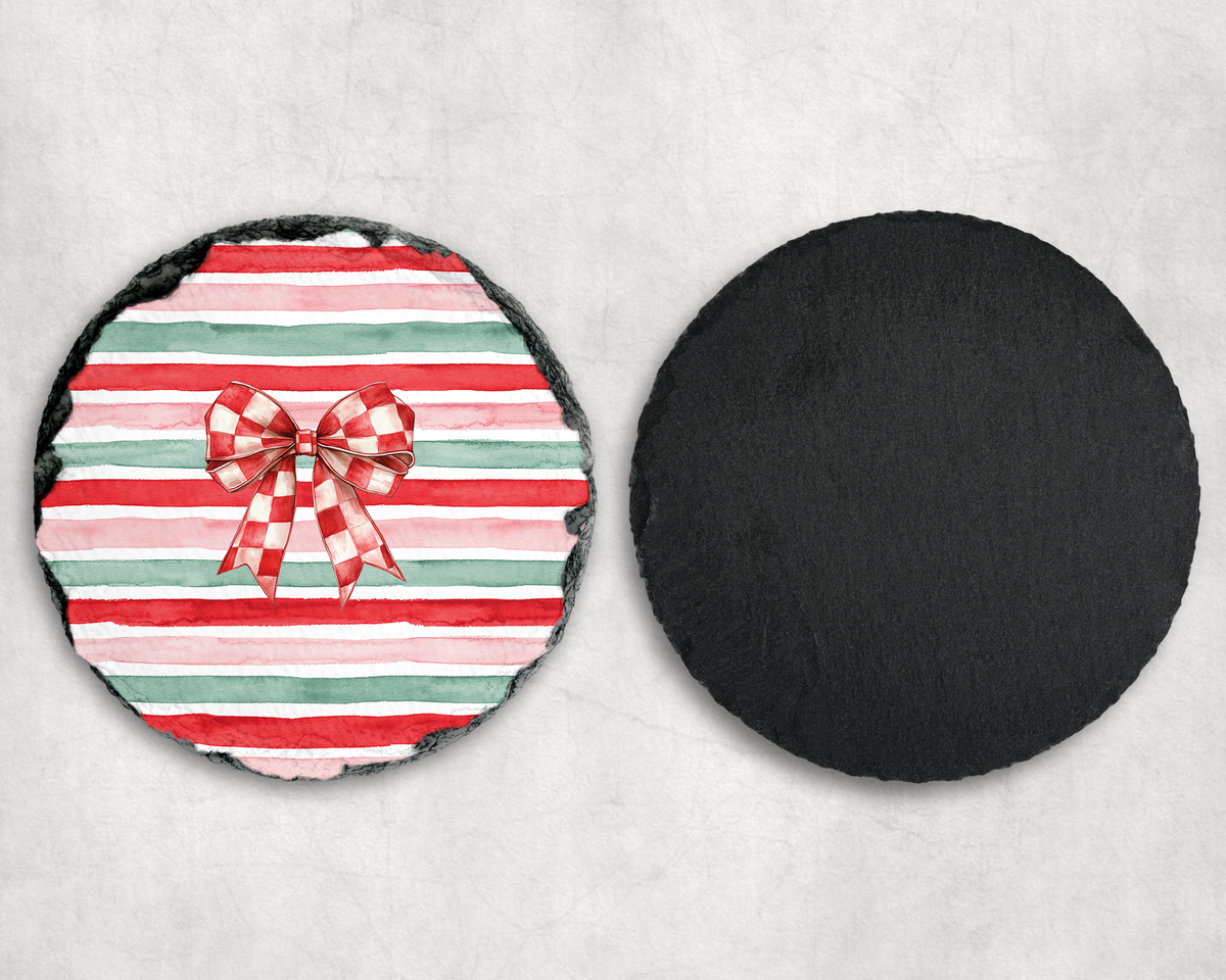 Pink check bow slate coaster personalized initial realtor gift