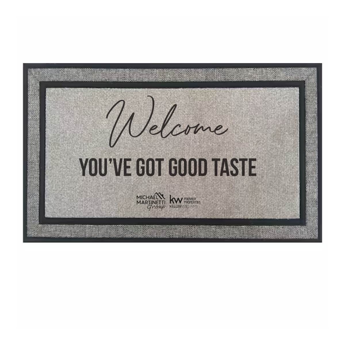 Custom welcome mat with family name for NJ realtor closing gift