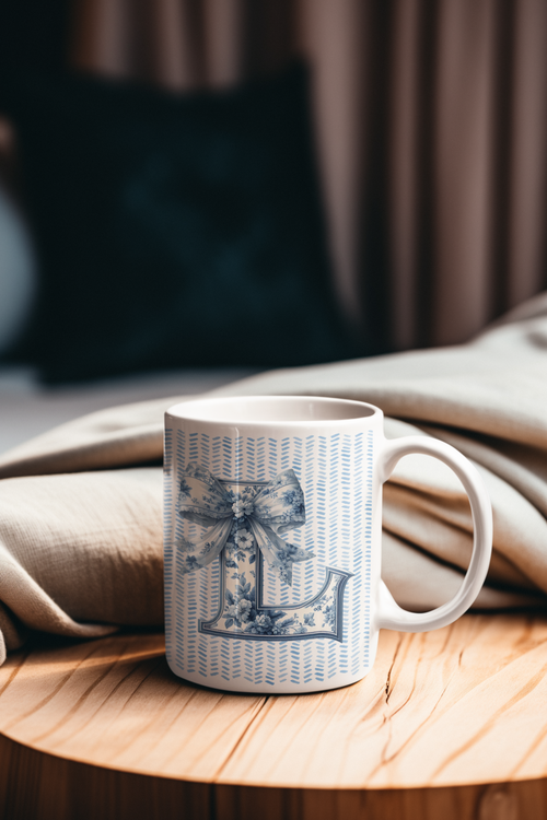 Coquette chinoiserie initial mug personalized realtor closing gift