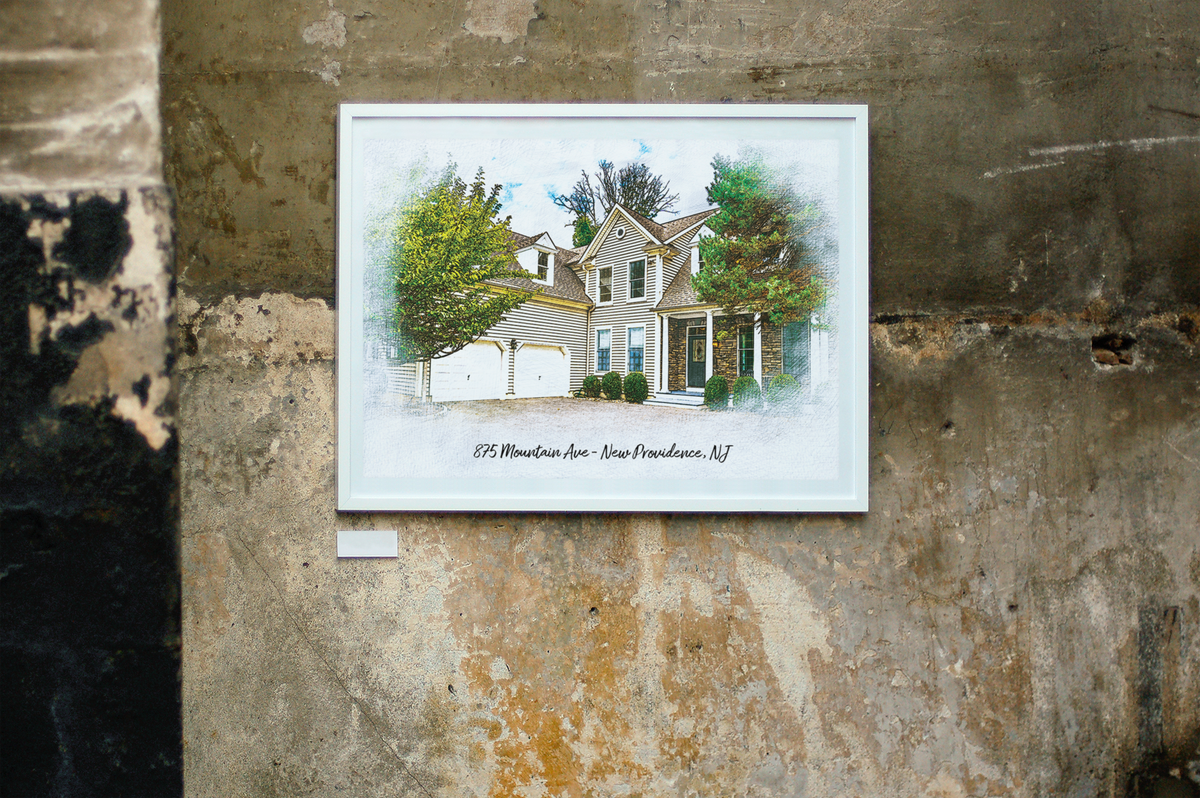 Abstract house portrait painting personalized new homeowner gift