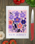 New Jersey shaped glass cutting board with floral design closing gift