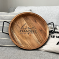 Round wood tray with handles personalized with coordinates closing gift