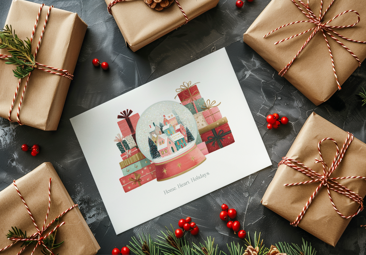Holiday snowglobe greeting card for NJ real estate client appreciation