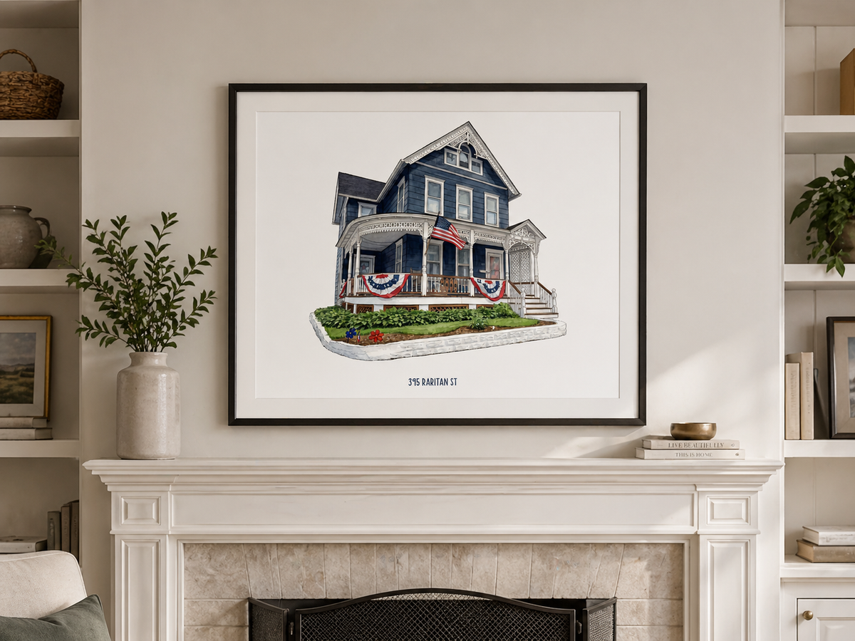 Watercolor house portrait custom closing gift for NJ real estate agents